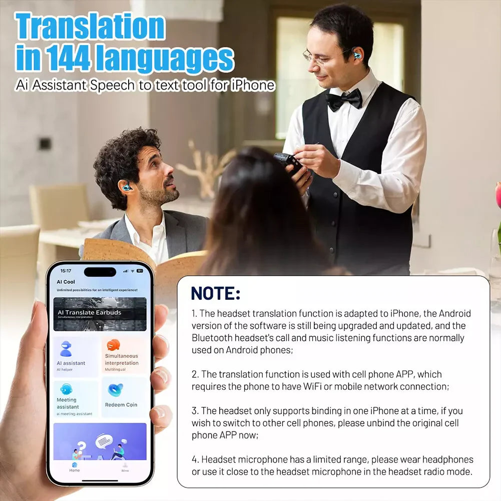 Real‑Time Translator Earbuds – 144‑Language Online/Offline Translation